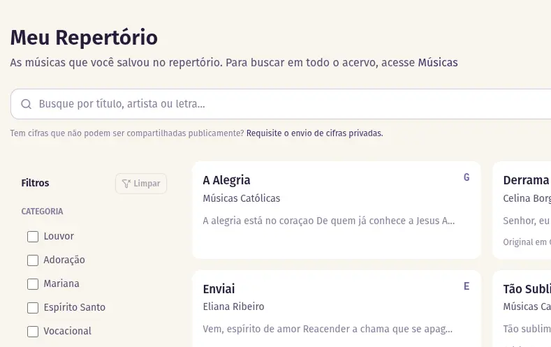 Meu Repertório com tons salvos