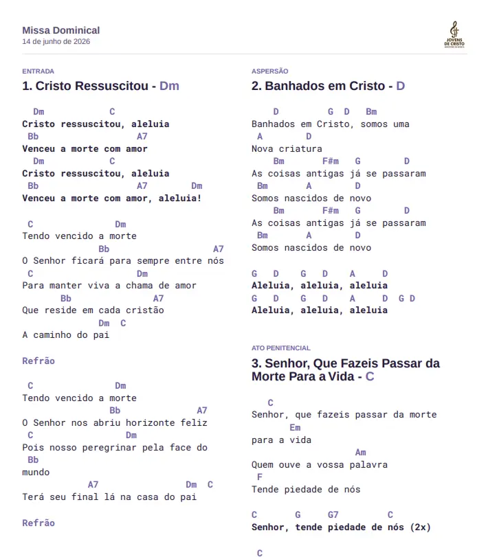 Exemplo de cifra com duas colunas
