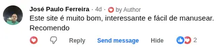 Comentário de José Paulo Ferreira: Este site é muito bom, interessante e fácil de manusear. Recomendo